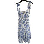 AQUA  Floral Midi Dress Smocked Tie Strap Tiered Casual‎ Summer White Blue L Photo 4