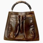Gucci RARE  Oversized Bamboo Brown Leather Tall Shopper Tote Shoulder Bag COA Photo 0