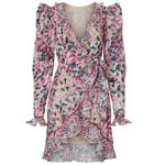Rococo Sand Mimi Ruffle Trim Long Sleeve Mini Wrap Dress Pink Floral Barbiecore Pink Photo 7
