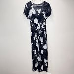 Lulus ‎ North Pacific Black White Floral Cropped Wide Leg Pockets Jumpsuit SMALL Photo 4