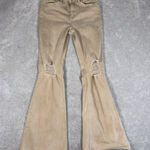 risen tan flare jeans raw hem 28 stretch distressed spots shown on leg Brown Photo 0