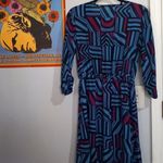 Everly Blue & Fuchsia Graphic Block Print Roll Up Sleeve Pull On Mini Dress Photo 14