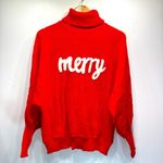 Christmas Holiday Fuzzy Merry Appliqué Red Turtleneck Sweater Size XL Photo 2