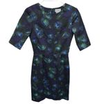 Jigsaw peacock dress size 8 navy blue‎ green shift stretch lined half sleeve Blue Photo 0