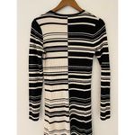 St. John  Collection Graphic Stripe 100% Wool Long Sleeve Maxi Dress Black Beige S Photo 10
