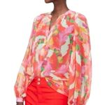 Chico's Georgette Blouse Fiesta Foliage Flame Scarlet size 1/Medium Red Floral Photo 1