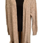 Long Duster With Pearl Accents Tan Size Small Photo 0