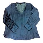 Catherine Malandrino Navy Blue Silk Gold Accents Blouse Size Large y2k Mobwives Photo 0