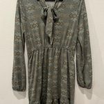 Patterned Long Sleeve Dress with Tie Neck Size M by Perfect Peach Gray Size M Photo 0