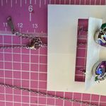 Nine West  18K sterling silver necklace 19” + earrings Set Blue purple fruit Photo 6