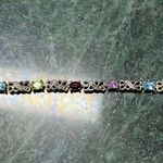 Multicolor Gemstone Tennis Link Bracelet Solid 925 Thai Gold Plated 7.5” Photo 5