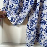 Loft Ann Taylor White Blue Square Neck Long Sleeve Size Small EUC #1177 Photo 2