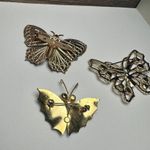 Butterfly Insect Gold Tone Brooch Pin Lot Of 3 Enamel Rhinestone & MOP Mix Photo 7