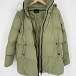 Sam Edelman Water Repellent Faux Fur Trim Puffer Jacket Quilted Green Women's M Photo 5