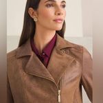 Chico's Brown Zippered Pocketed Faux Leather Suede Lined Motorcycle Jacket 4 6 Photo 4