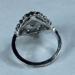 Silver Tone Filagree Ring Black Inlay Small Pinky Finger Approximate Size 6 Photo 2