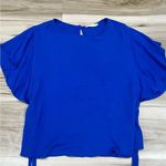 Elodie Anthropologie Blue Ruffle Sleeve Blouse Women’s Large Photo 2