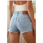 Levi's 501 button fly cotton denim raw hem shorts high rise 32 Photo 2