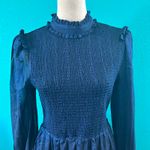 Lulus  Heartful Romance Navy Striped Smocked Long Sleeve Mini Dress Ruffle Size L Photo 3