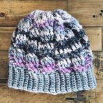 NEW Handmade Crocheted Cable Variegated Beanie in Purple and Gray Photo 3