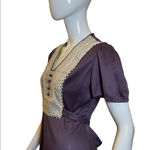 Vintage 1970s Crochet Plaid Short Sleeve Purple Dress Size M Photo 7