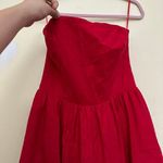 Reformation Buttercup Dress Size 10 Red Fit and Flare Strapless Midi Formal Photo 12