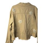 POL NWT  Womens Medium Beige Cropped Denim Jacket Pocket Pearl Flower Raw Hem Photo 8