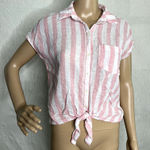 Old Navy  Linen Striped Button Down Tie Top Photo 0
