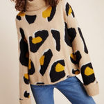 MOTH Turtleneck Sweater Animal Print Yellow Black Beige Pullover S Tan Photo 0