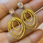 417 10K Pink Gem Yellow Gold Triple Hoop Layered Diamond Cut Earrings Photo 0
