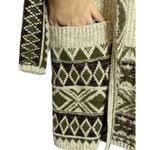 Lucky Brand  Western Nordic Open Cardigan Sz M Boho Pockets Cream Green Jacquard Photo 2