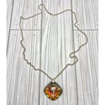 Vintage Germany Signed Iridescent Pendant Necklace with Gold Palm Tree 24" MINT Photo 8