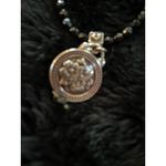 Brighton Silver Tone Black Bead Necklace Round Medallion Pendant Heart Clasp Photo 2