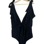 Unique Vintage 3X  LARGE Black Plunge One Piece Self Tie Straps Swimsuit Photo 1