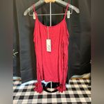 Vava by Joy Han VaVa By Joy Han Red Cold Shoulder Long Sleeve Top with Fringed Cuffs Photo 1