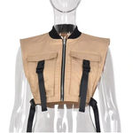 Micas Women's Y2K Cropped Buckle Vest Military Tactical Club Full-Zip Jacket New Photo 1