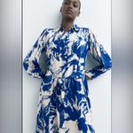 ZARA  Blue and Cream Long Sleeve Dress Photo 2