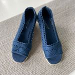 Coldwater Creek  Navy Blue Crochet Peep Toe Espadrille Wedge Sandals Photo 12
