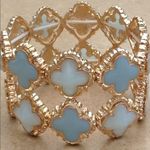 Gold Tone Mint Green Clover Stretch Bracelet Photo 0