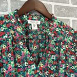Rachel Zoe  Green Floral V-Neck Tassel Tie Boho Peasant Blouse Women's Size Med Photo 4