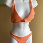 Swimsuit two piece bikini set textured peach apricot color size small xs coral Photo 0