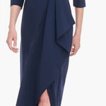 Kay Unger NWOT Belted Isolde Column Gown 3/4 sleeves Dark Midnight Size 6 Photo 0