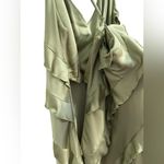 Show Me Your Mumu Womens Romance Ruffle V Neck Moss Green Satin Maxi Dress Sz XL Photo 5