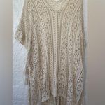 Vintage Womens Tunic Coverup Beige Crochet Tassel Relaxed Sheer Hippie Boho; M Tan Size M Photo 0