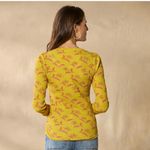 Sundance Sausalito 3/4 Sleeve Thermal Waffle Gold Yellow Pink Floral Size PL Photo 2