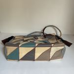 Vintage Mexican Patchwork Leather Tote – Multicolor Floral Boho Gray Photo 5