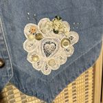 Blue Diamond Vintage 1990s Blue Denim Vest Lace Floral Appliques & Trim Large Photo 7