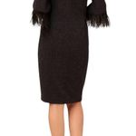 Adrianna Papell Women's Faux-Feather-Trim Glitter-Knit Dess Black Size 6 Photo 1