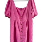 Old Navy  Pink Button Front Smocked Puff Sleeve Dress Sz 2x Linen Blend Photo 0