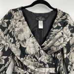 Alex Evenings  Floral Faux Wrap Blouse Top Black Silver Portrait Collar Small Photo 2